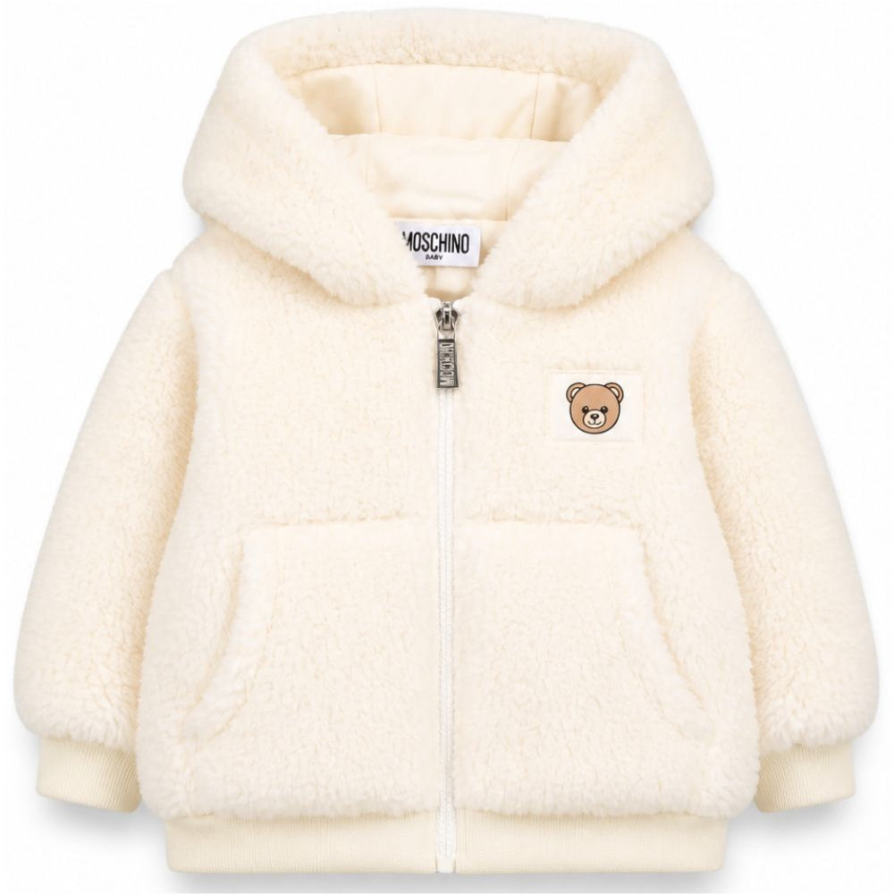 Giubbino per neonato Moschino Kids bainco con toppa a forma di orsetto MUA00BLIA00 10063 MOSCHINO KIDS