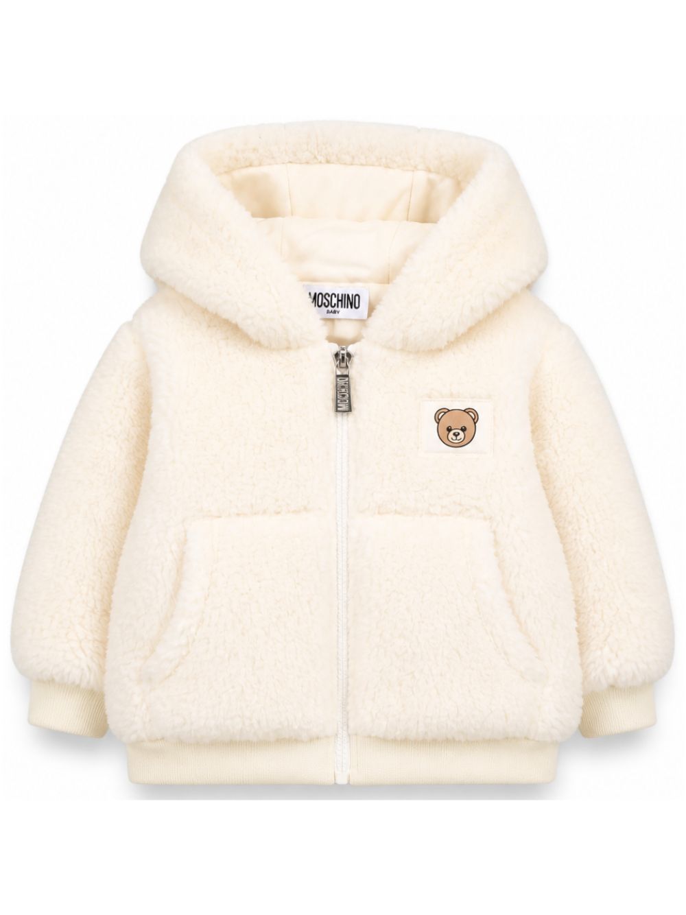 Giubbino per neonato Moschino Kids bainco con toppa a forma di orsetto MUA00BLIA00 10063 MOSCHINO KIDS