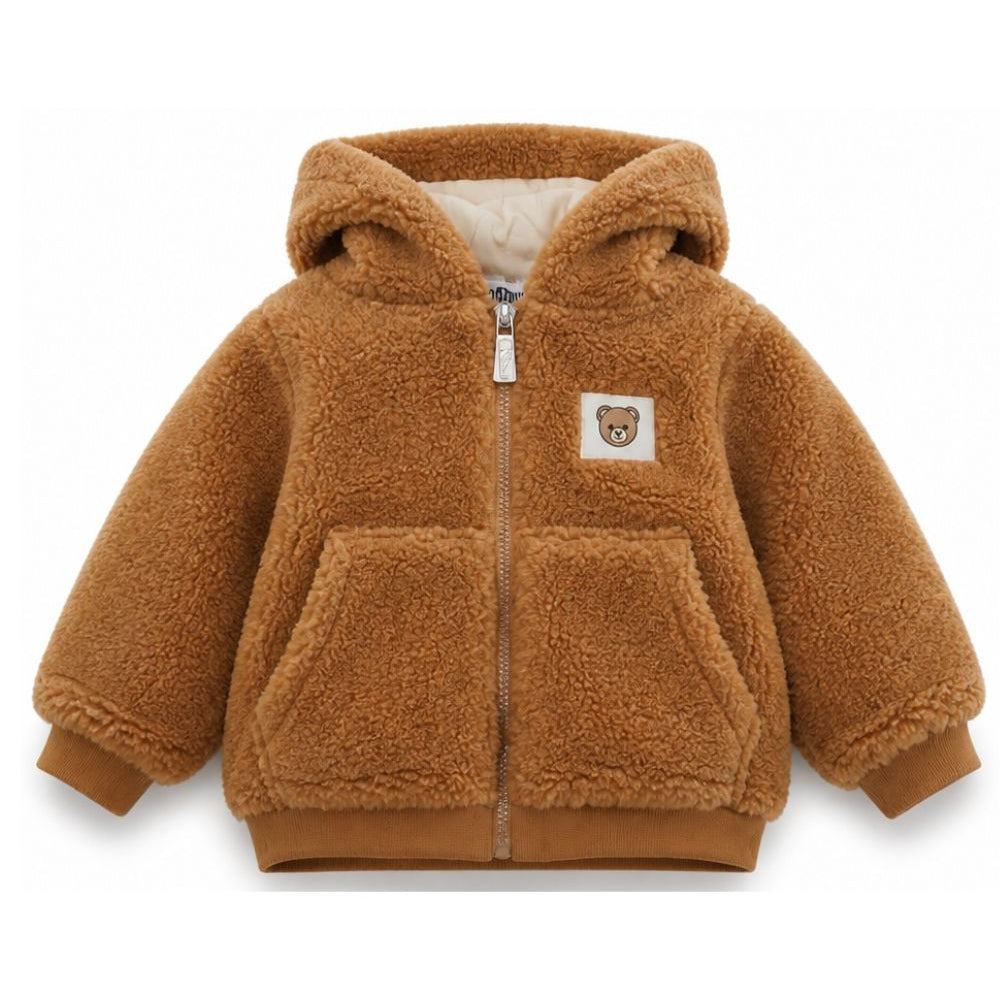 Giubbino per neonato Moschino Kids marrone con toppa a forma di orsetto MUA00BLIA00 20351 MOSCHINO KIDS