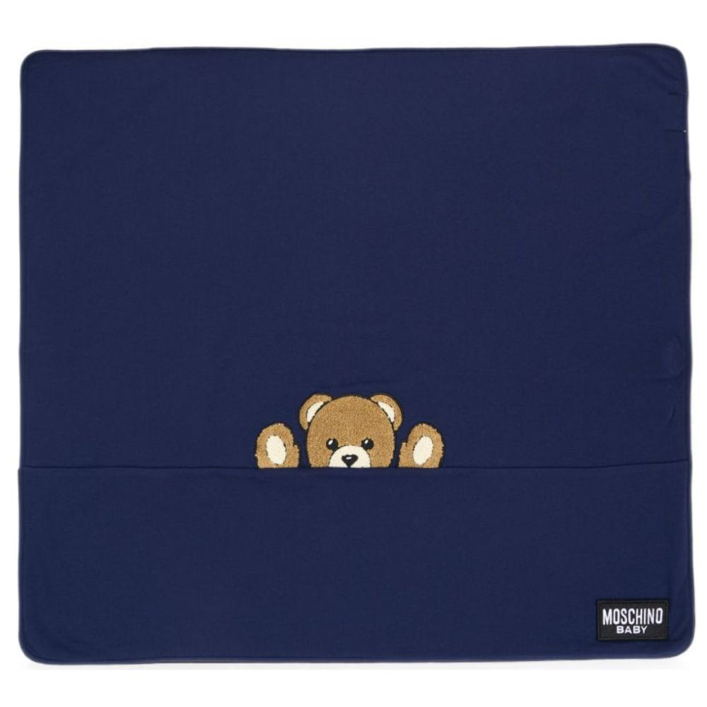Coperta per neonati Moschino Kids blu con stampa Teddy Bear MUB00NLCA93 40016 MOSCHINO KIDS