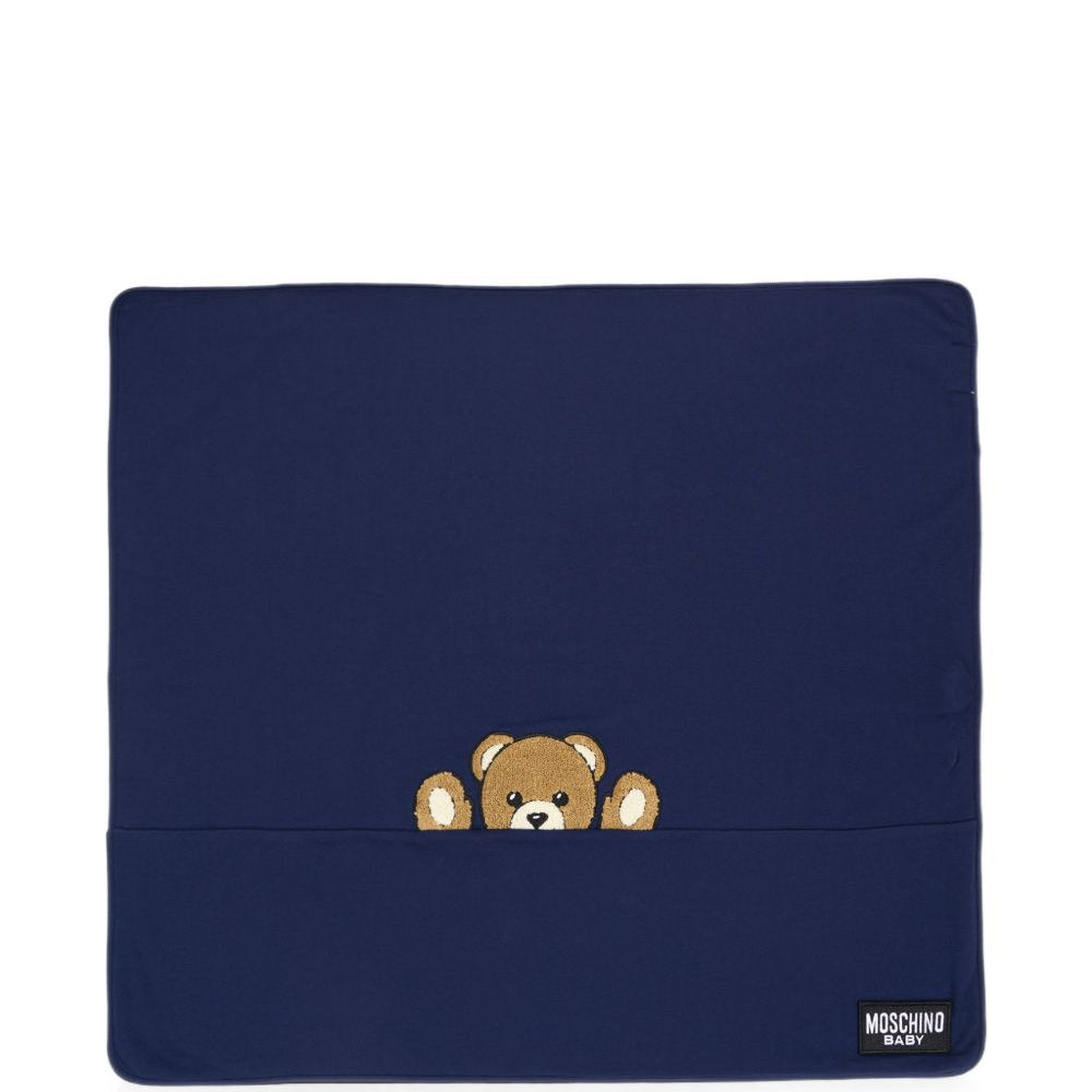 Coperta per neonati Moschino Kids blu con stampa Teddy Bear MUB00NLCA93 40016 MOSCHINO KIDS