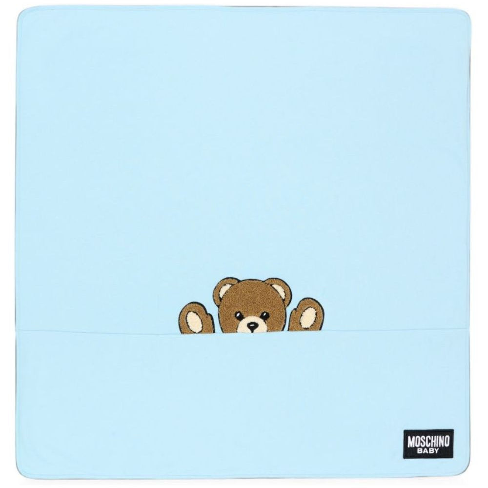 Coperta per neonato Moschino Kids azzurro con stampa orsetto MUB00NLCA93 40304 MOSCHINO KIDS