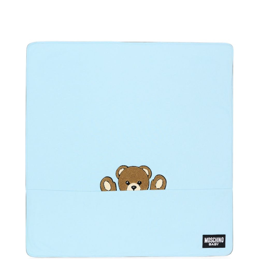 Coperta per neonato Moschino Kids azzurro con stampa orsetto MUB00NLCA93 40304 MOSCHINO KIDS