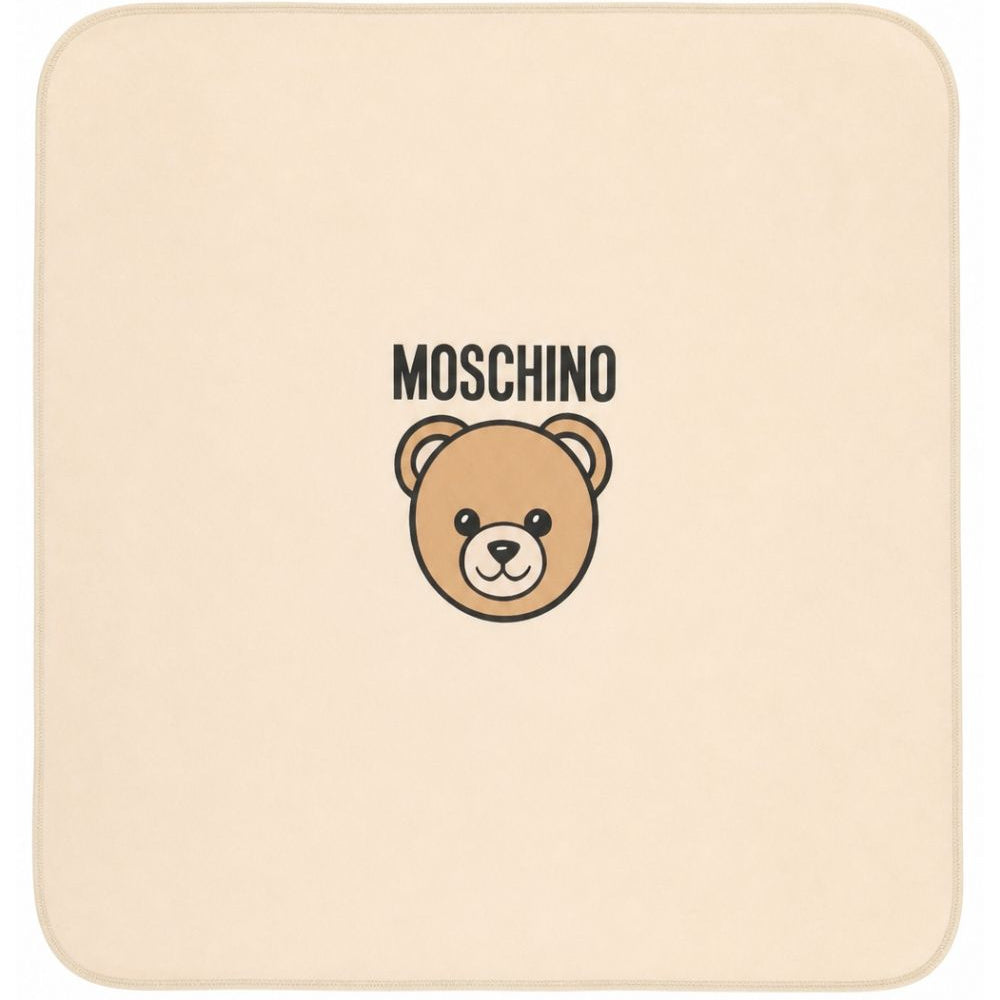 Coperta per neonati Moschino Kids beige con dettaglio Teddy Bear MUB00OLCA40 20404 MOSCHINO KIDS