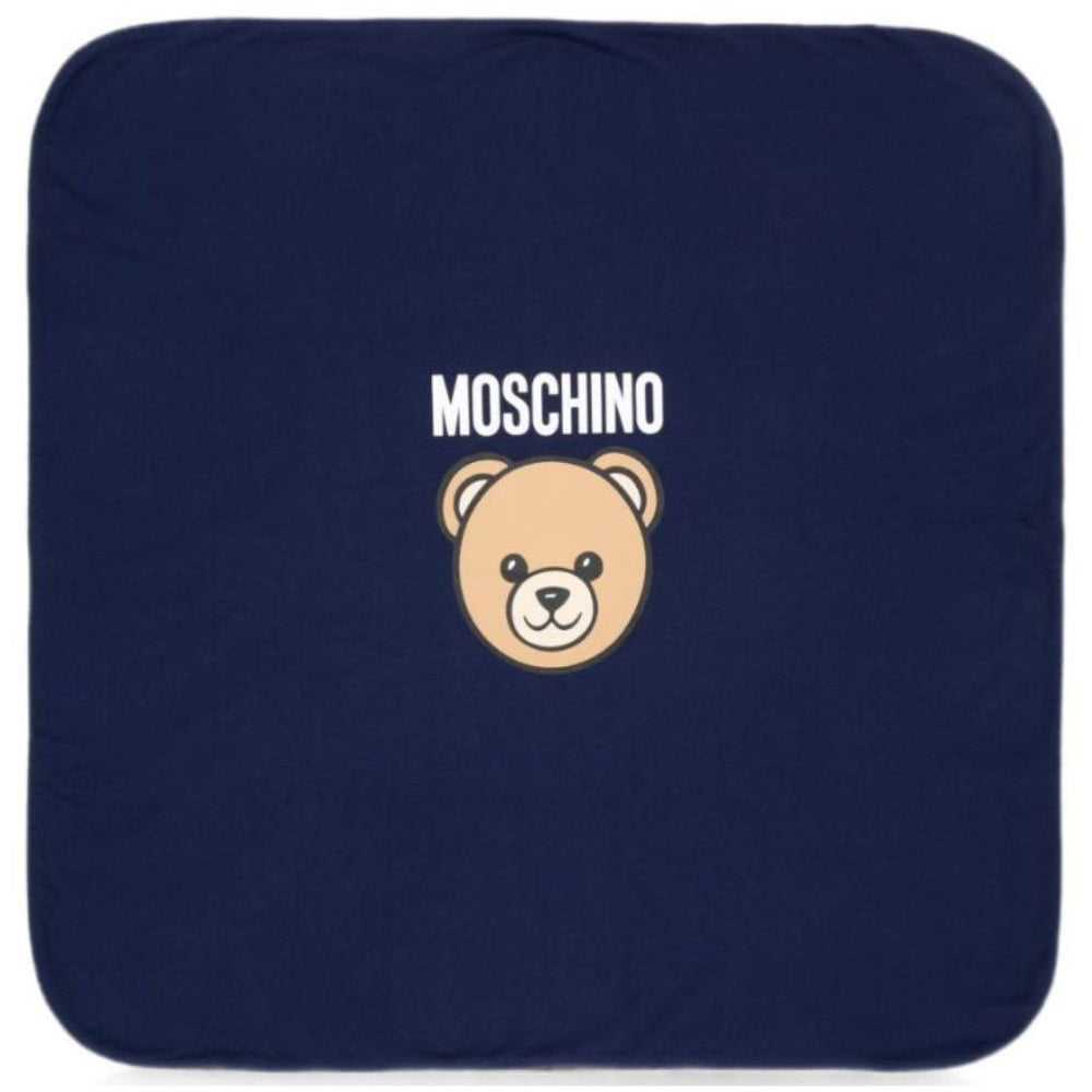 Coperta per neonati Moschino Kids blu con dettaglio Teddy Bear MUB00OLCA40 40016 MOSCHINO KIDS