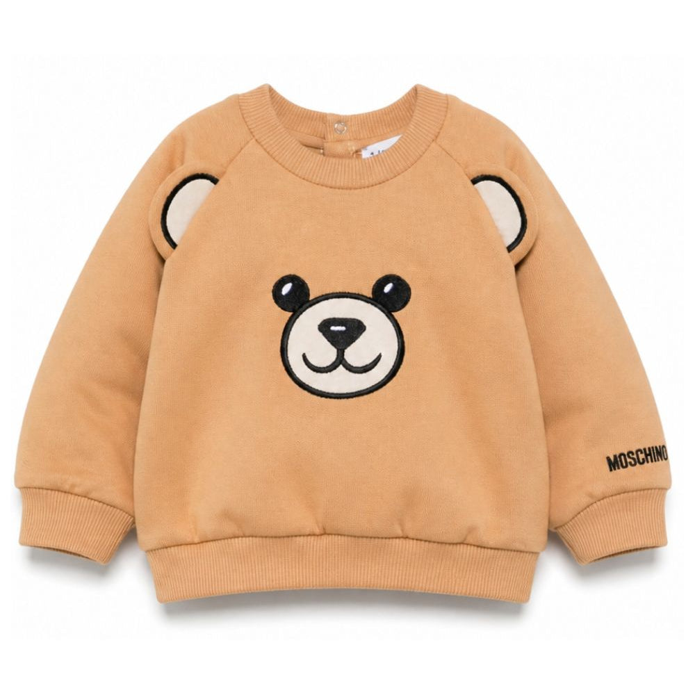 Felpa per neonato Moschino Kids marrone chiaro con motivo orsacchiotto MUF06GLCA93 20351 MOSCHINO KIDS