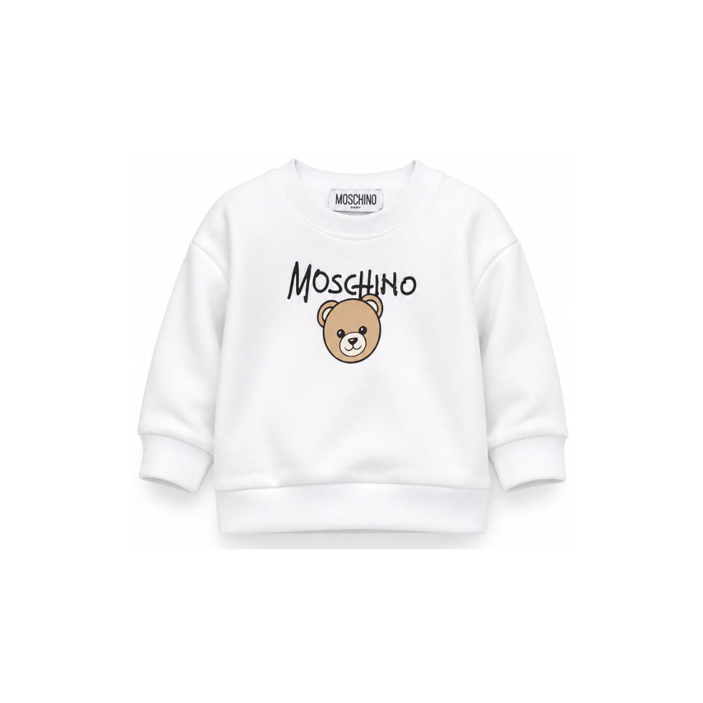 Felpa per neonati Moschino Kids bianca con stampa logo sul davanti MUF06HLCA83 10101 MOSCHINO KIDS