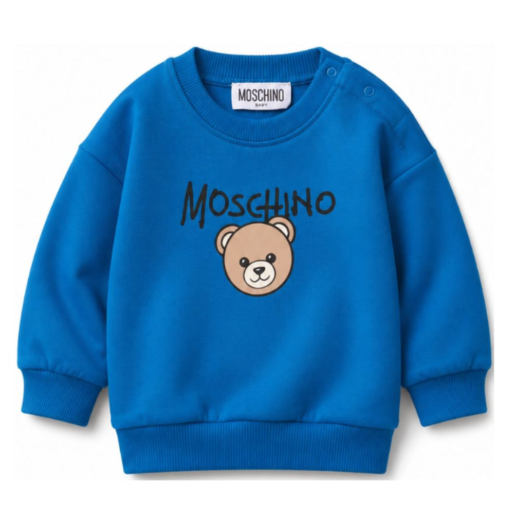 Felpa per neonato Moschino Kids blu con teddy sul davanti MUF06HLCA83 40157 MOSCHINO KIDS