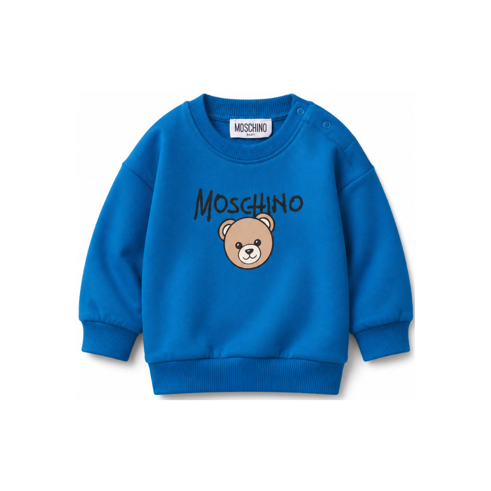 Felpa per neonato Moschino Kids blu con teddy sul davanti MUF06HLCA83 40157 MOSCHINO KIDS