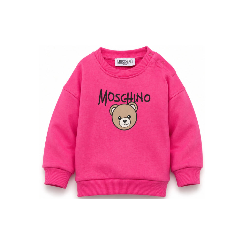 Felpa per neonata Moschino Kids fucsia con teddy sul davanti MUF06HLCA83 51450 MOSCHINO KIDS