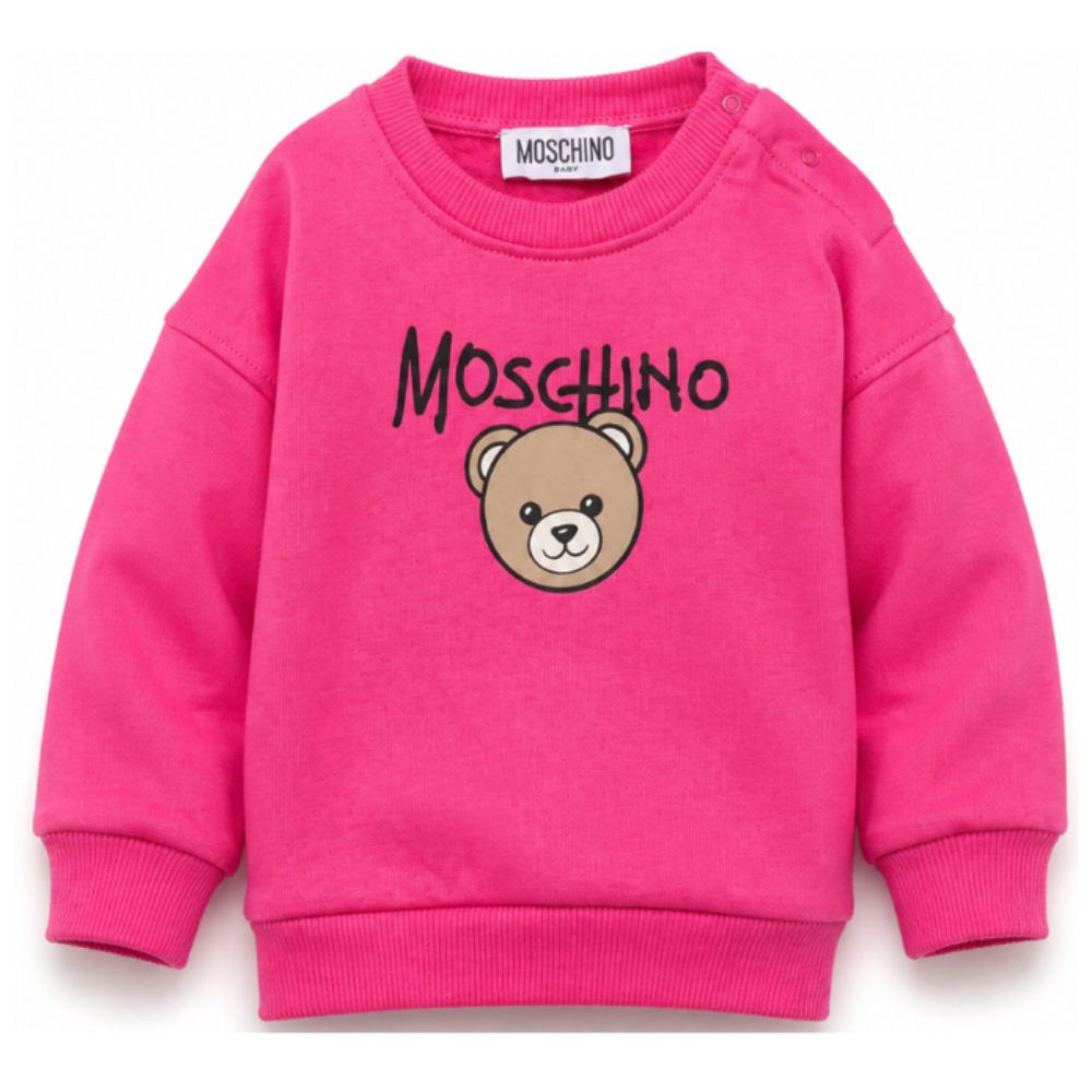 Felpa per neonata Moschino Kids fucsia con teddy sul davanti MUF06HLCA83 51450 MOSCHINO KIDS