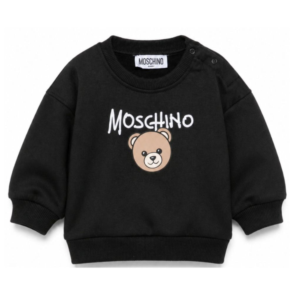 Felpa per neonati Moschino Kids nera con teddy sul davanti MUF06HLCA83 60100 MOSCHINO KIDS