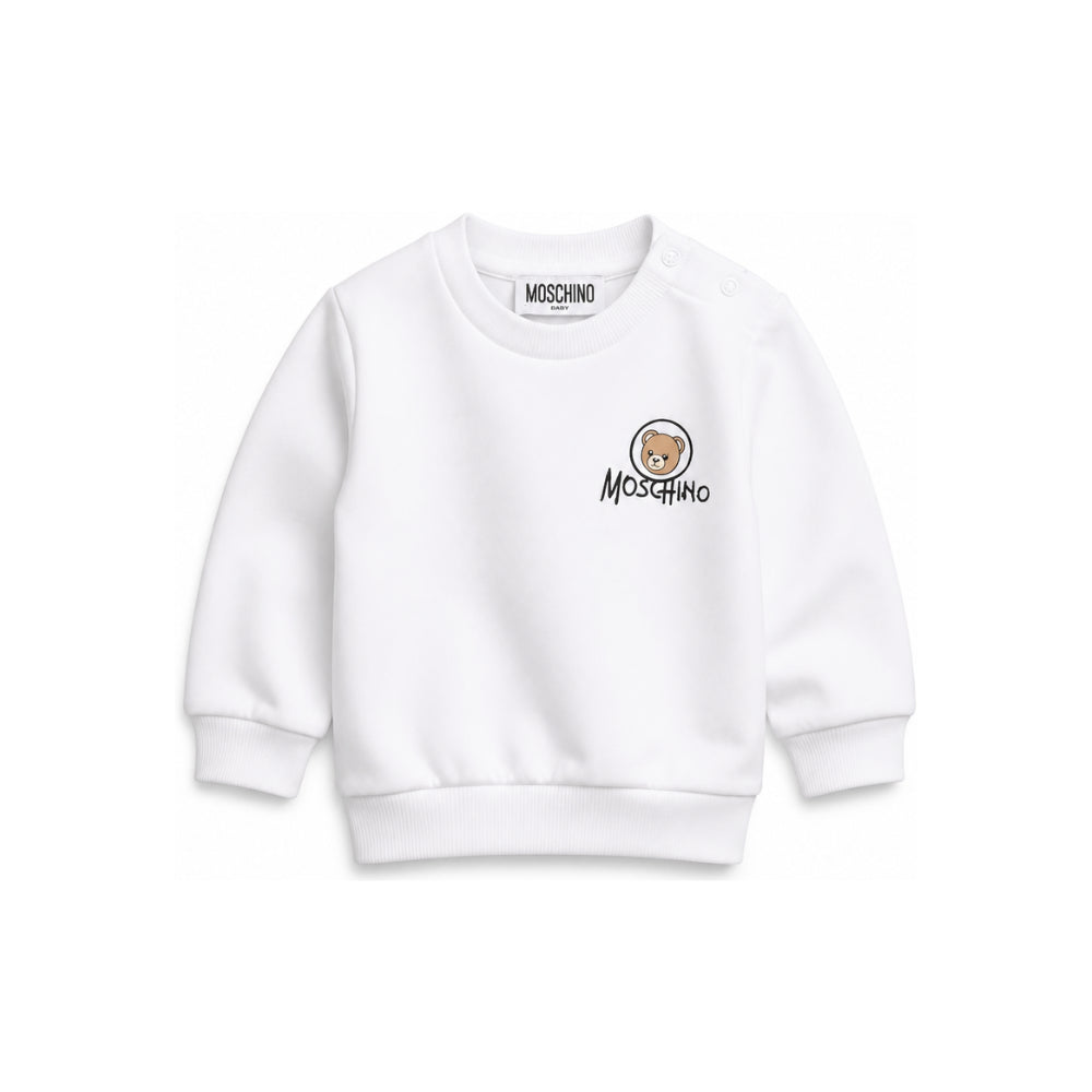 Felpa per neonati Moschino Kids bianca con stampa Teddy Bear MUF06JLCA83 10101 MOSCHINO KIDS