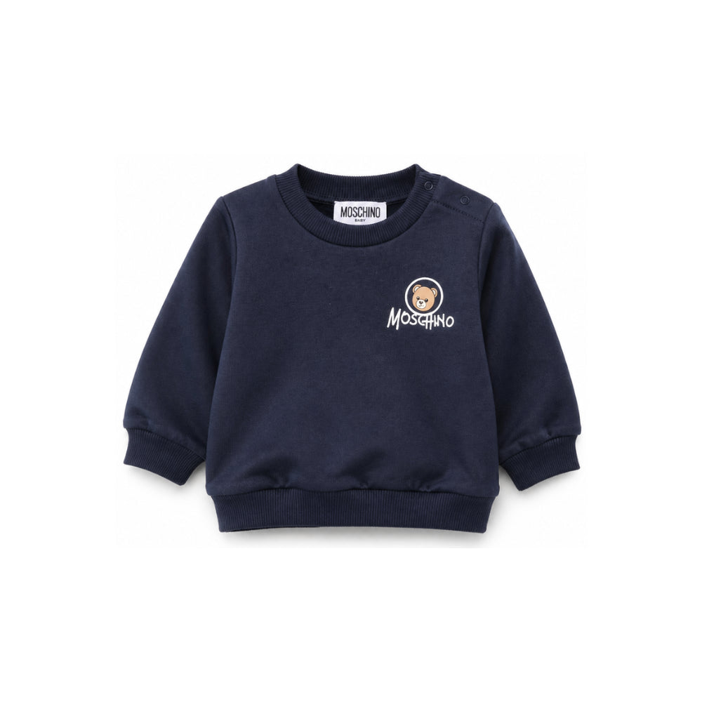 Felpa per neonato Moschino Kids blu con Teddy sul davanti MUF06JLCA83 40016 MOSCHINO KIDS