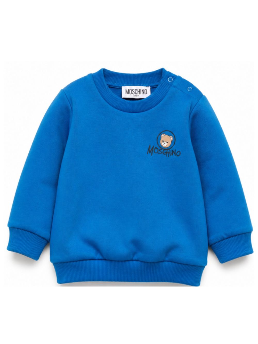 Felpa per neonato Moschino Kids blu con stampa Teddy sul davanti MUF06JLCA83 40157 MOSCHINO KIDS