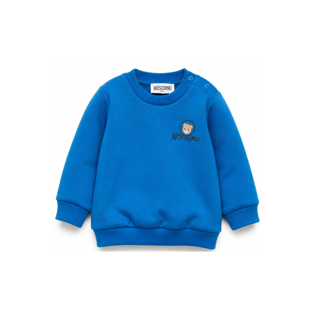 Felpa per neonato Moschino Kids blu con stampa Teddy sul davanti MUF06JLCA83 40157 MOSCHINO KIDS