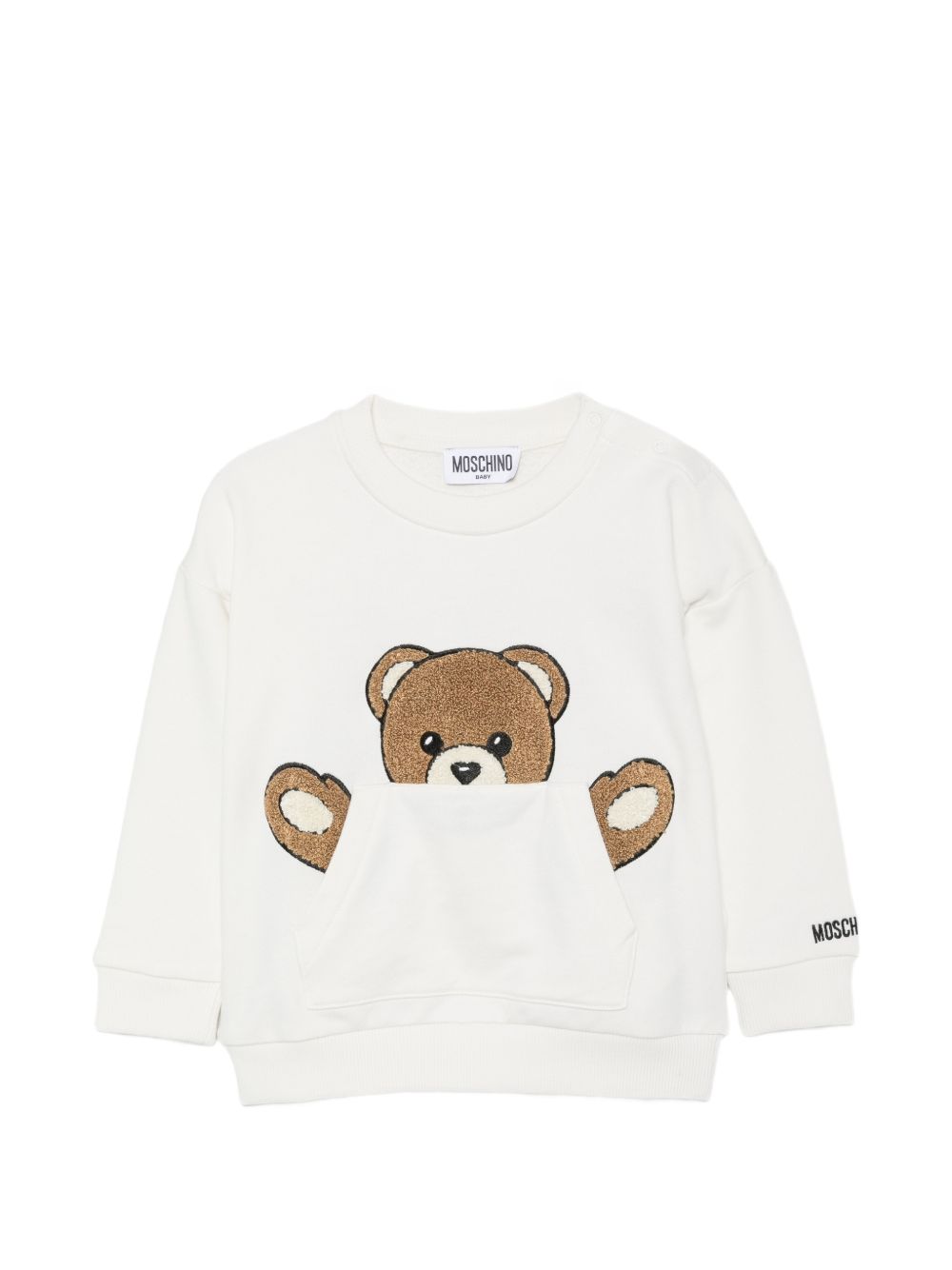 Felpa per neonato Moschino Kids bianco con toppa a forma di orsacchiotto MUF06KLCA93 10063 MOSCHINO KIDS