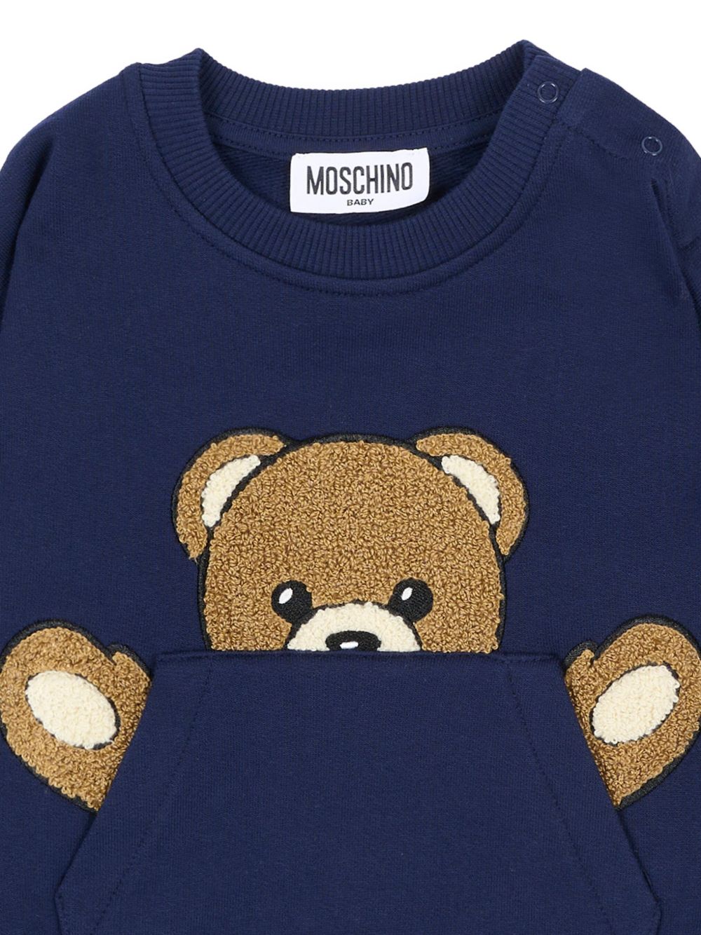Felpa per neonato Moschino Kids blu con toppa a forma di orsacchiotto MUF06KLCA93 40016 MOSCHINO KIDS