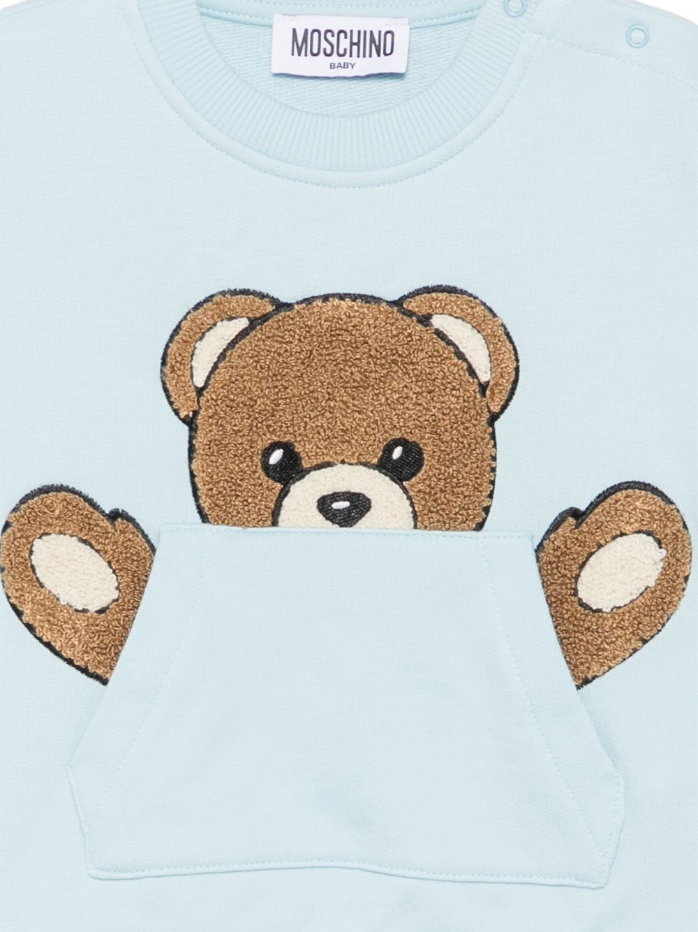 Felpa per neonato Moschino Kids azzurra con stampa orsetto sul davanti MUF06KLCA93 40304 MOSCHINO KIDS