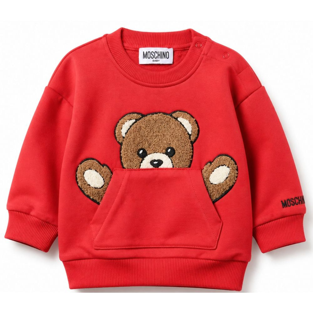 Felpa per neonati Moschino Kids rossa con toppa a forma di orsacchiotto MUF06KLCA93 50109 MOSCHINO KIDS