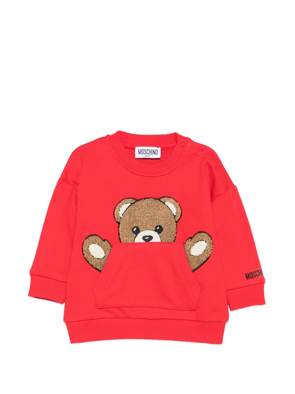 Felpa per neonati Moschino Kids rossa con toppa a forma di orsacchiotto MUF06KLCA93 50109 MOSCHINO KIDS
