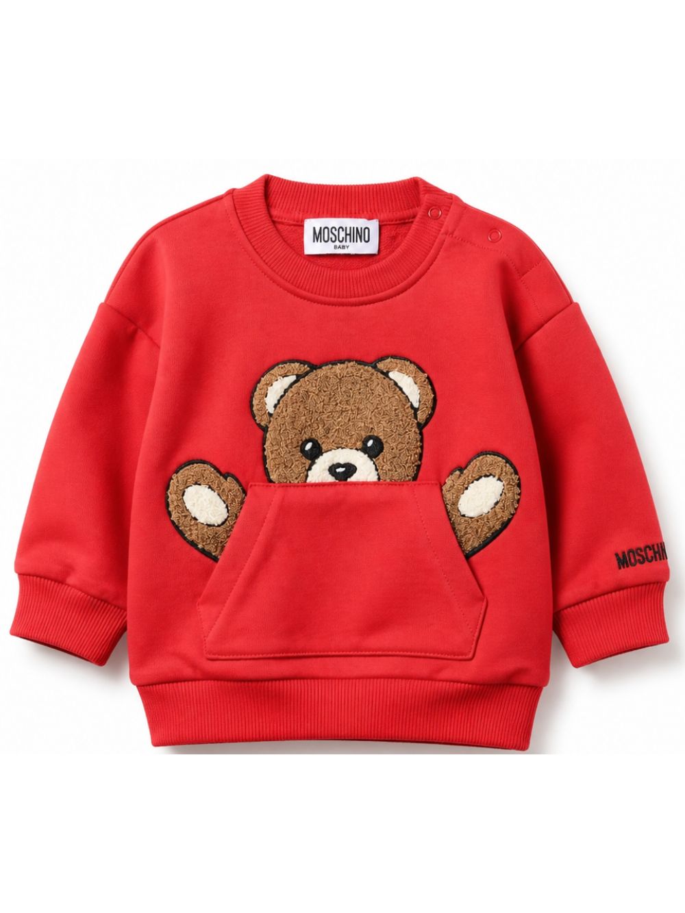 Felpa per neonati Moschino Kids rossa con toppa a forma di orsacchiotto MUF06KLCA93 50109 MOSCHINO KIDS