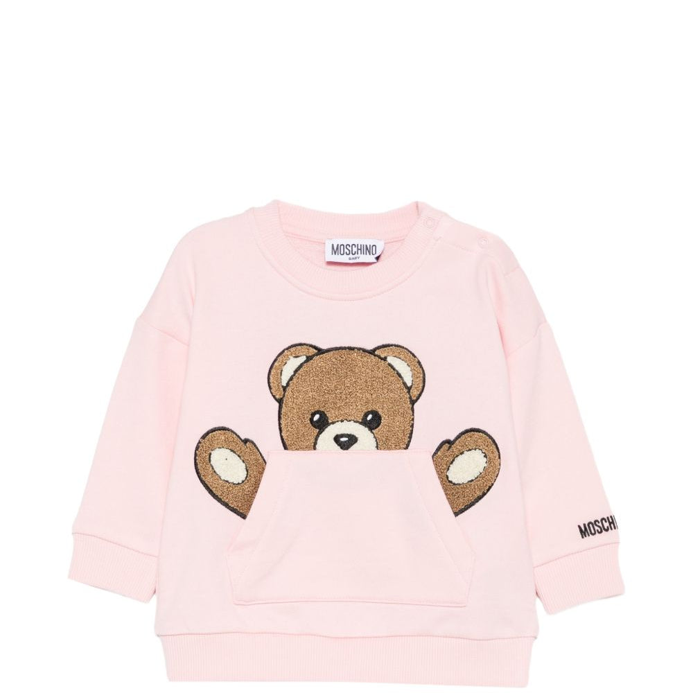 Felpa per neonata Moschino Kids rosa con toppa a forma di orsacchiotto MUF06KLCA93 50209 MOSCHINO KIDS