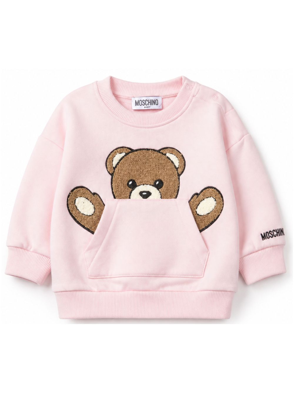 Felpa per neonata Moschino Kids rosa con toppa a forma di orsacchiotto MUF06KLCA93 50209 MOSCHINO KIDS