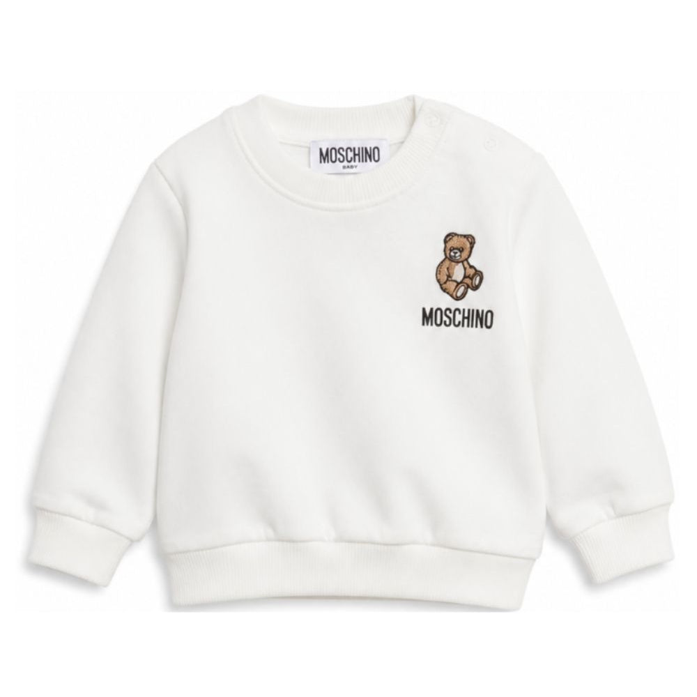 Felpa per neonati Moschino Kids bianco con ricamo Teddy Bear MUF06OLCA40 10063 MOSCHINO KIDS