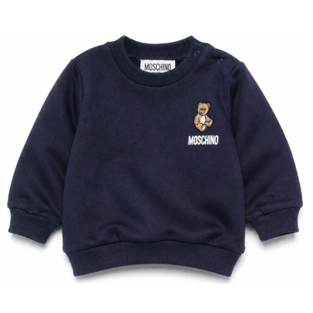 Felpa per neonati Moschino Kids blu con ricamo Teddy Bear MUF06OLCA40 40016 MOSCHINO KIDS