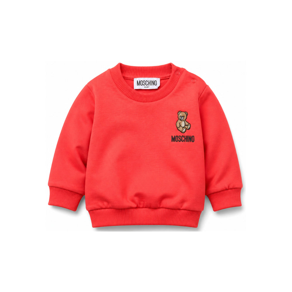 Felpa per neonati Moschino Kids rossa con ricamo Teddy Bear MUF06OLCA40 50109 MOSCHINO KIDS