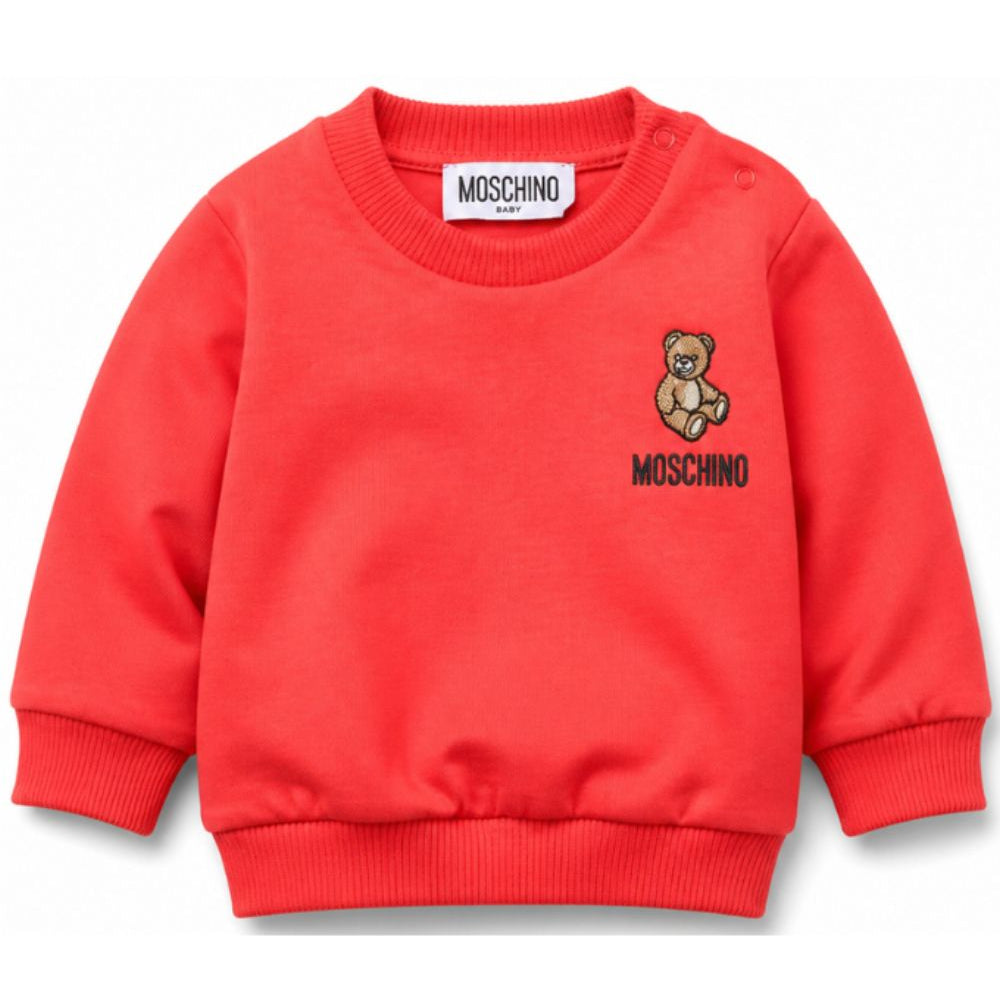 Felpa per neonati Moschino Kids rossa con ricamo Teddy Bear MUF06OLCA40 50109 MOSCHINO KIDS