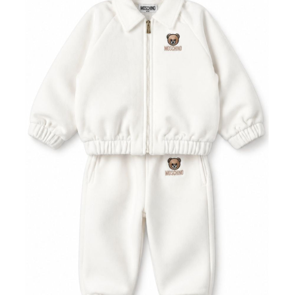Completo per neonata Moschino Kids bianco con dettaglio Teddy Bear MUK05OLGA07 10063 MOSCHINO KIDS