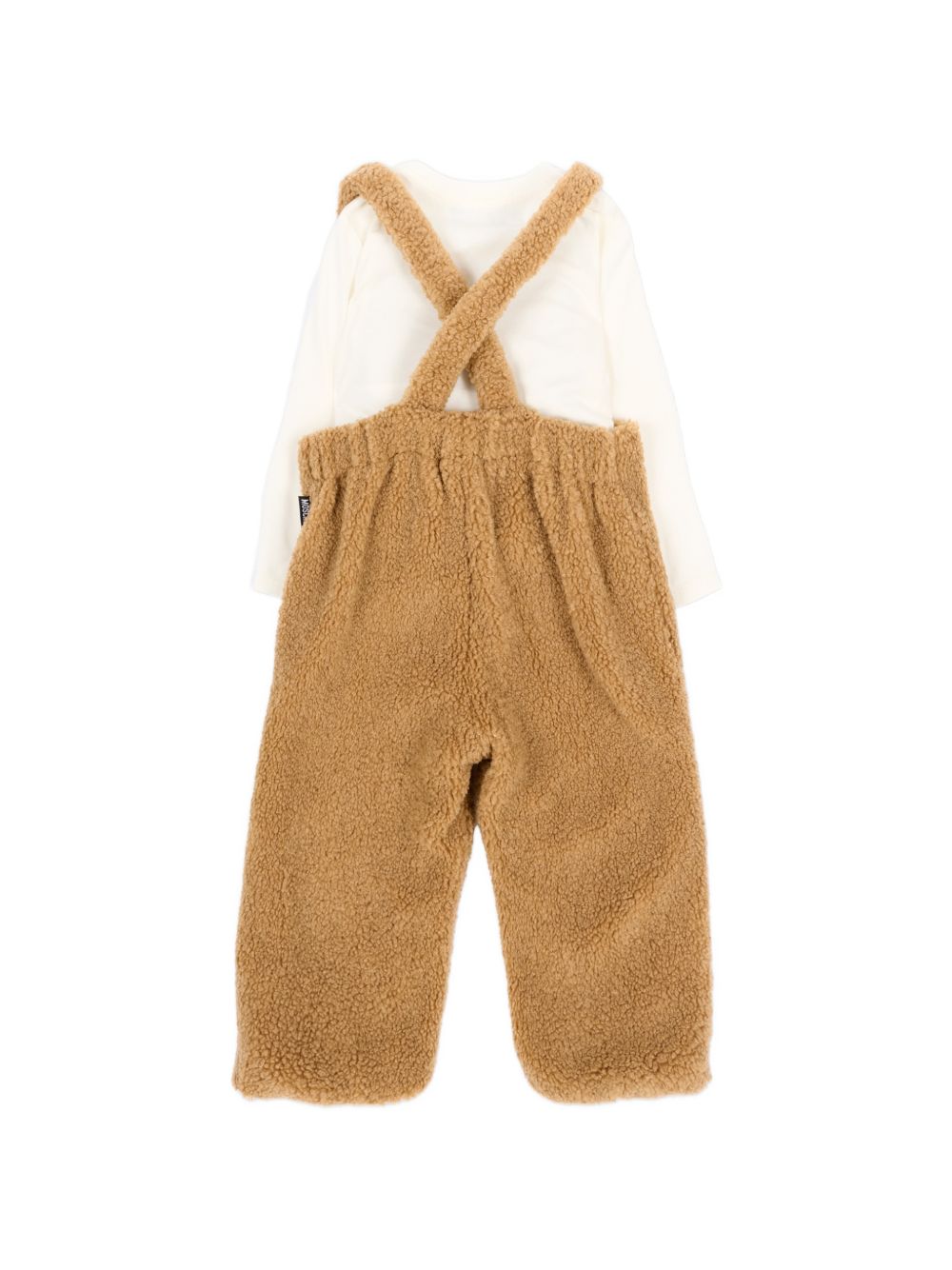Set t-shirt e salopette per neonato Moschino Kids beige con applicazione Teddy Bear MUK05WLIA00 20351 MOSCHINO KIDS