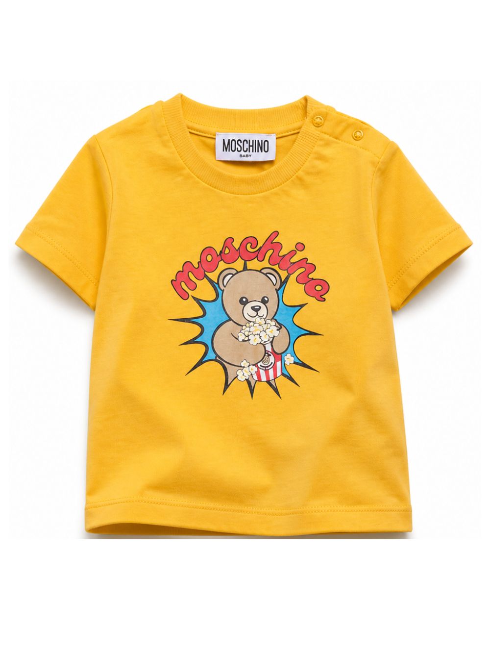 T-shirt per neonato Moschino Kids gialla con stampa popcorn con orsacchiotto MUM04WLAA57 51140 MOSCHINO KIDS