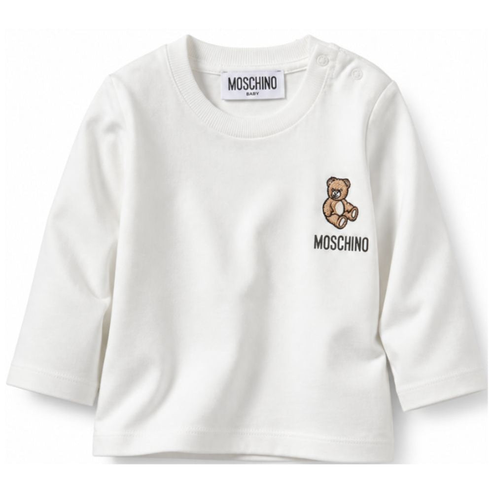 T-shirt per neonati Moschino Kids bianca con ricamo Teddy Bear MUO01DLAA10 10063 MOSCHINO KIDS