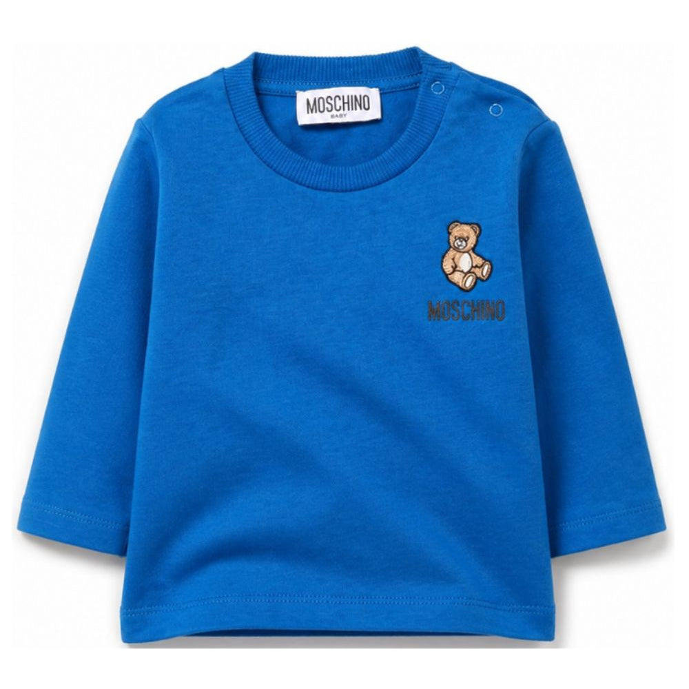 T-shirt per neonati Moschino Kids blu con ricamo Teddy Bear MUO01DLAA10 40157 MOSCHINO KIDS