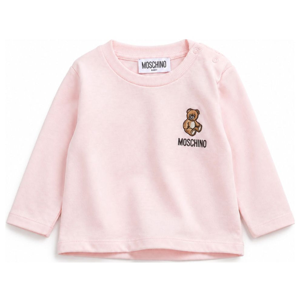 T-shirt per neonata Moschino Kids rosa con ricamo Teddy Bear MUO01DLAA10 50209 MOSCHINO KIDS
