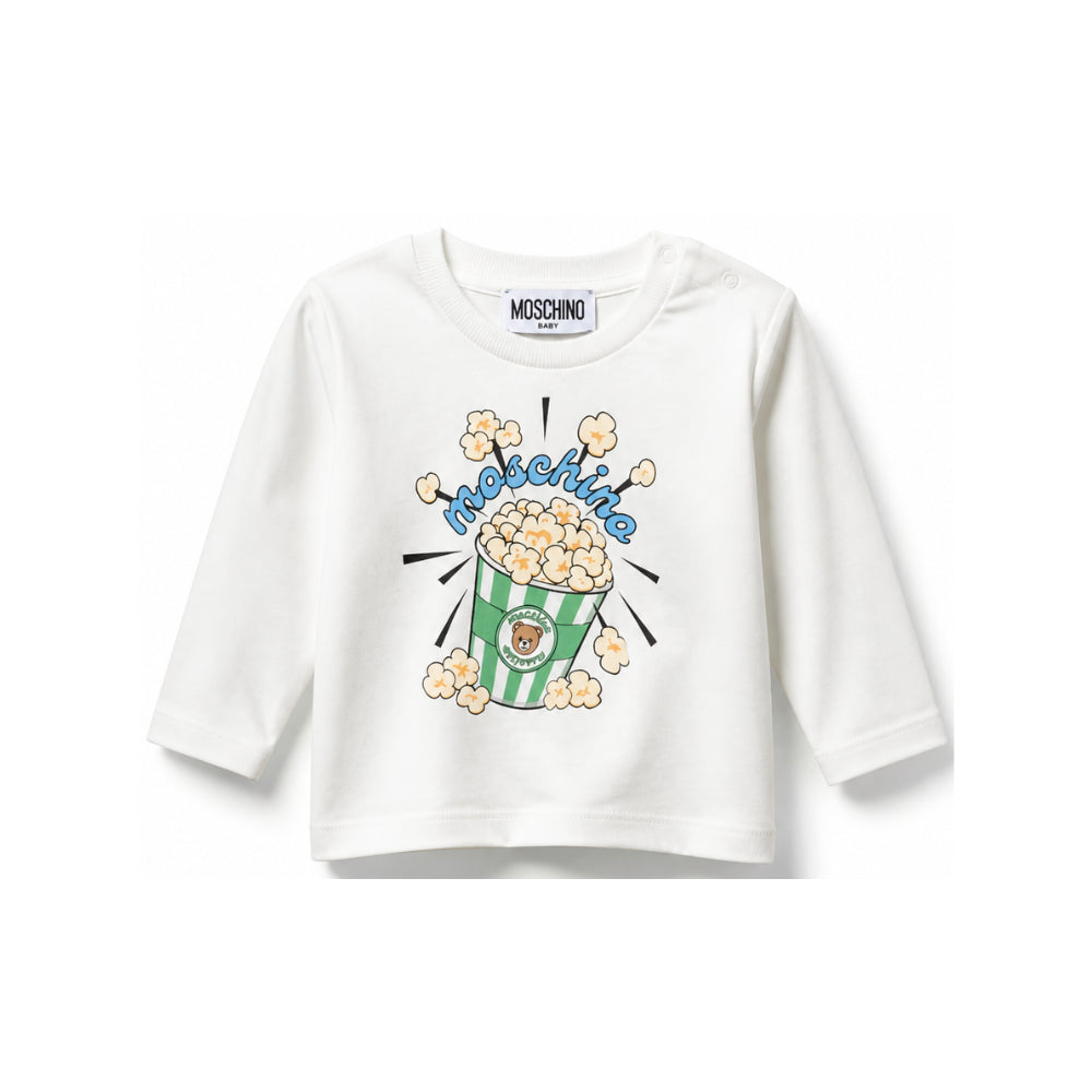 T-shirt per neonati Moschino Kids bianca con stampa grafica MUO01ELAA10 10063 MOSCHINO KIDS