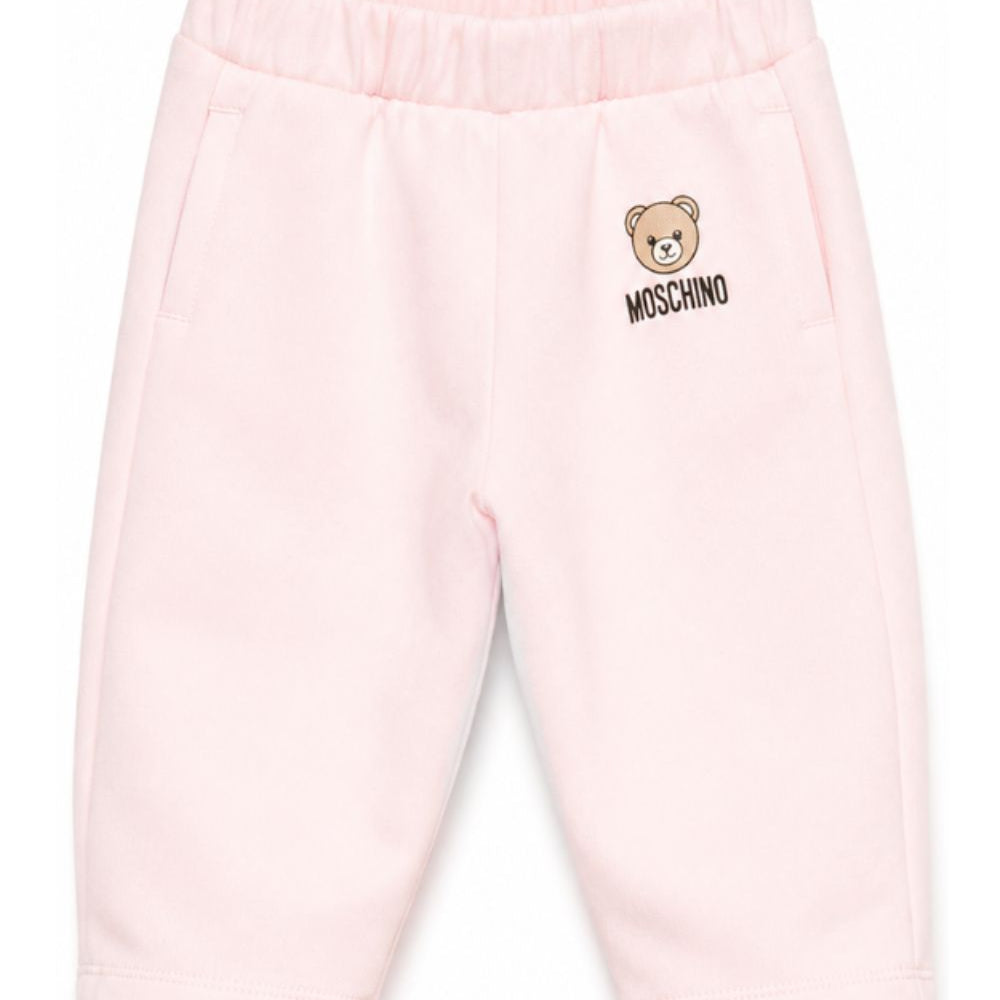 Pantaloni per neonata Moschino Kids rosa con motivo Teddy Bear MUP05XLCA92 50209 MOSCHINO KIDS