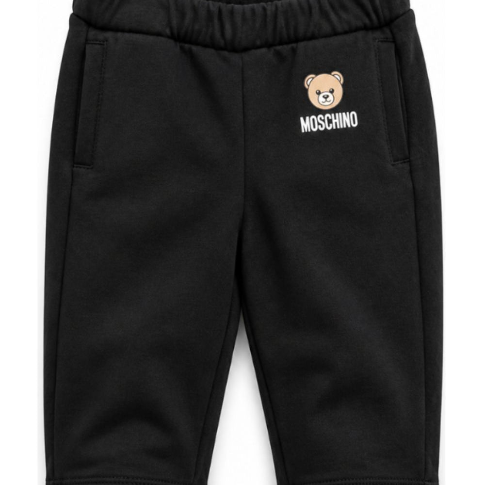 Pantaloni per neonati Moschino Kids neri con motivo Teddy Bear MUP05XLCA92 60100 MOSCHINO KIDS