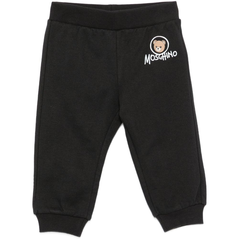 Pantaloni per neonati Moschino Kids neri con stampa Teddy Bear MUP062LCA83 60100 MOSCHINO KIDS