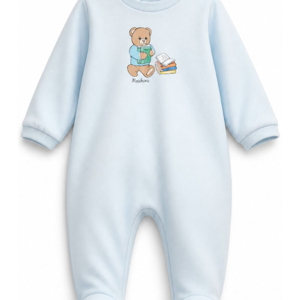 Tutina per neonato Moschino Kids azzurra con motivo Teddy Bear MUT04XLAA10 40304 MOSCHINO KIDS
