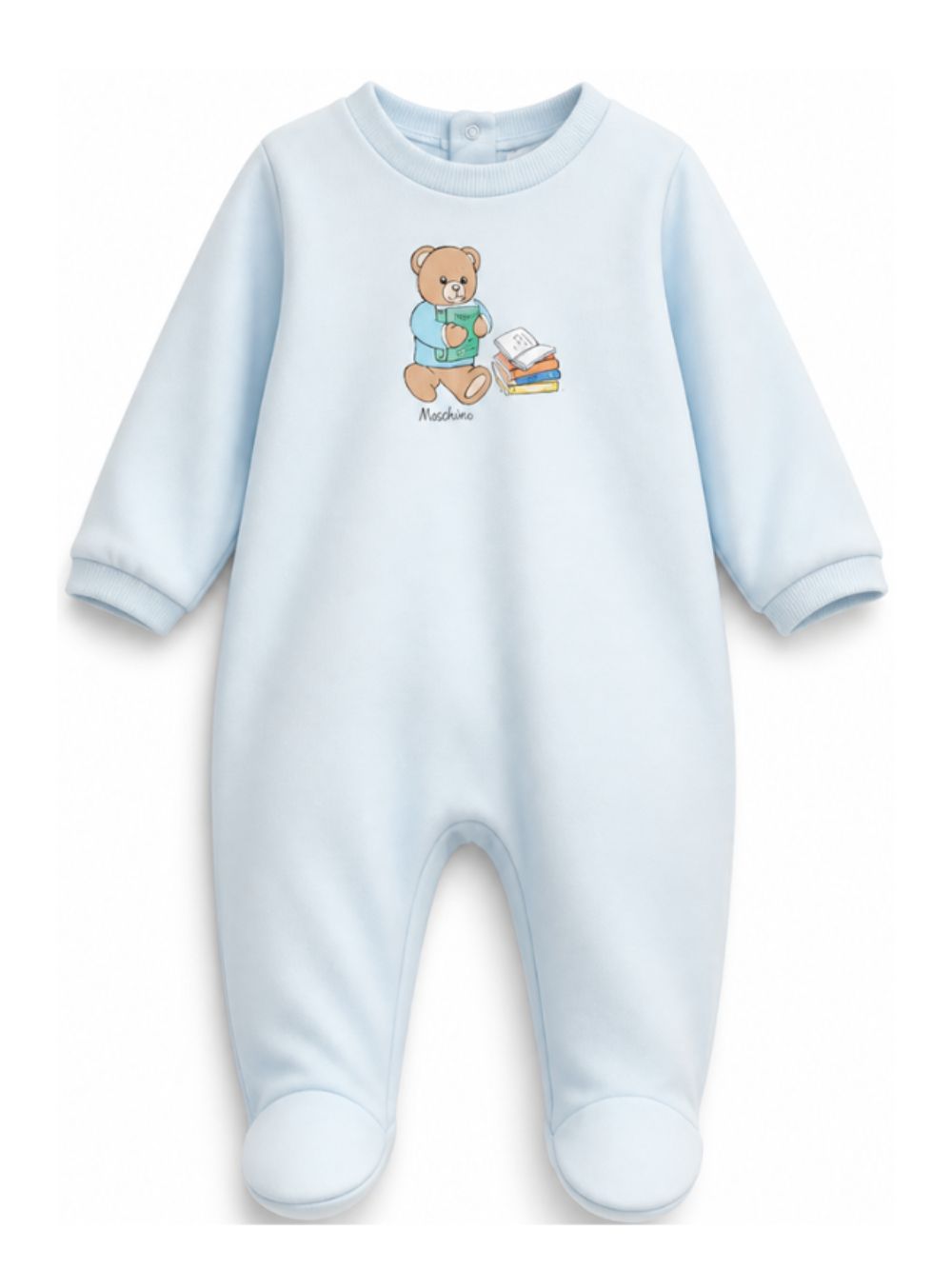 Tutina per neonato Moschino Kids azzurra con motivo Teddy Bear MUT04XLAA10 40304 MOSCHINO KIDS