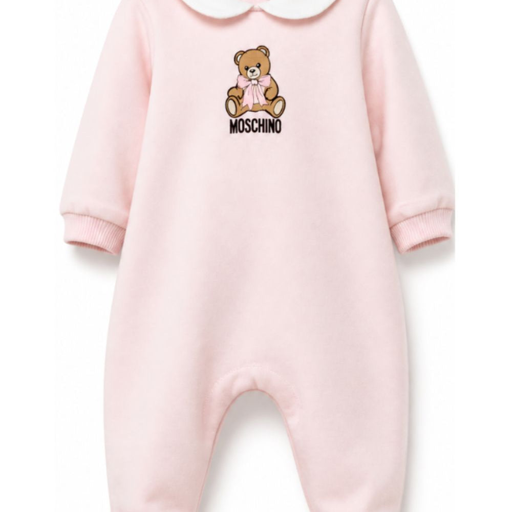 Tutina per neonata Moschino Kids rosa con colletto alla Peter Pan MUT04ZLCA40 50209 MOSCHINO KIDS