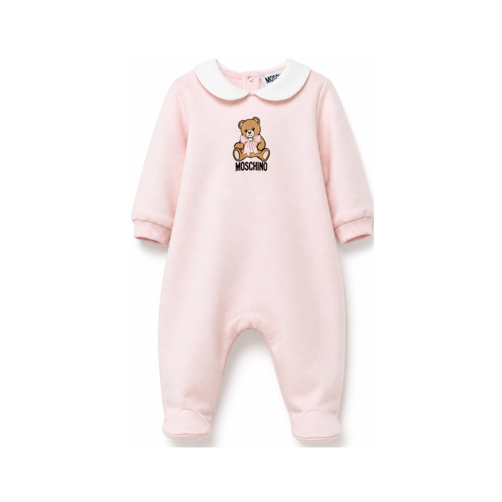 Tutina per neonata Moschino Kids rosa con colletto alla Peter Pan MUT04ZLCA40 50209 MOSCHINO KIDS