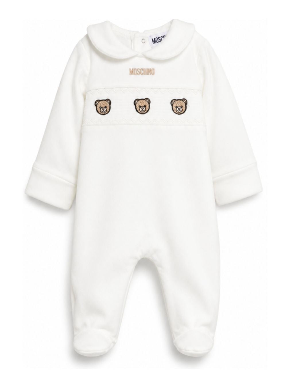 Tutina per neonati Moschino Kids bianco con logo ricamato sul davanti MUT050LDA66 10063 MOSCHINO KIDS