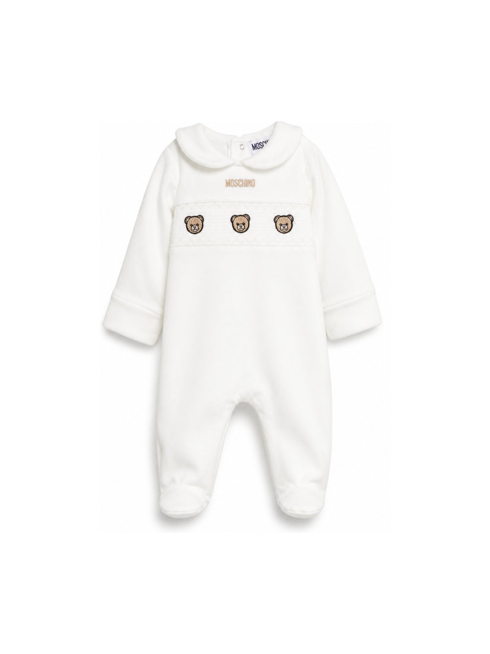 Tutina per neonati Moschino Kids bianco con logo ricamato sul davanti MUT050LDA66 10063 MOSCHINO KIDS