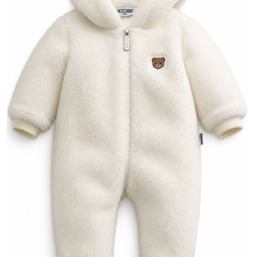 Giubbino per neonati Moschino Kids bianco con texture in pile MUT051LIA00 10063 MOSCHINO KIDS