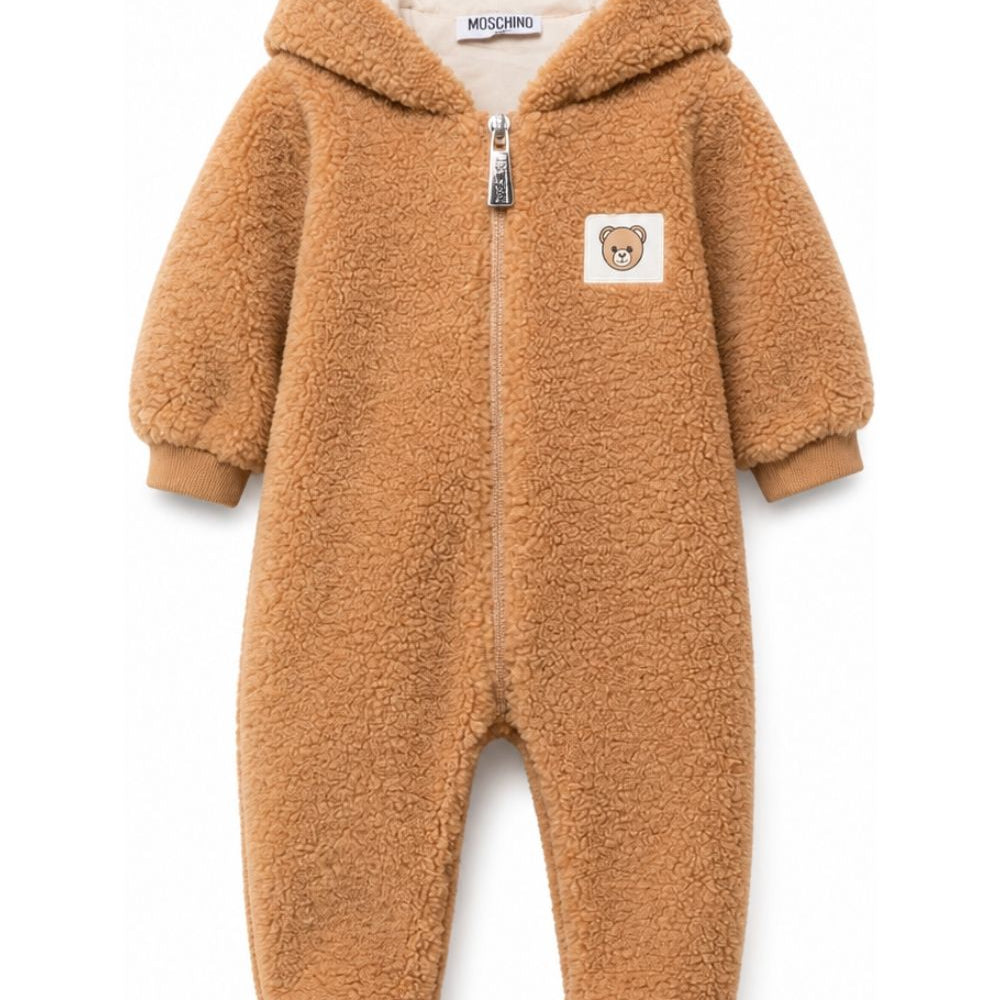 Giubbino per neonati Moschino Kids marrone con texture in pile MUT051LIA00 20351 MOSCHINO KIDS